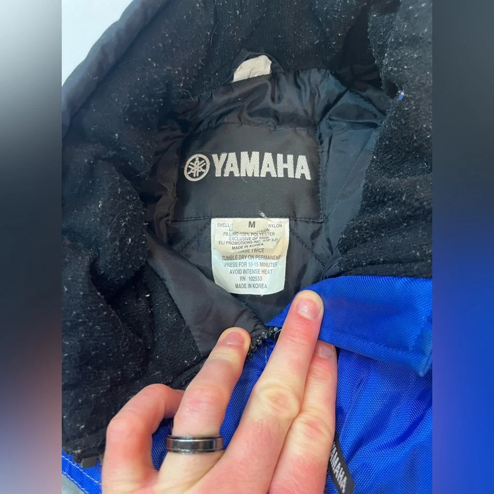 Vintage Yamaha Racing Jacket Mens Medium Blue Black Snowmobile Padded Quilted HK